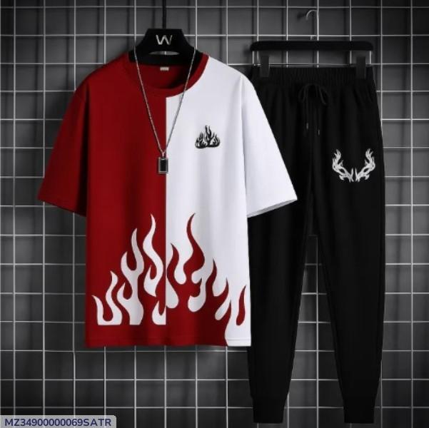 2PCS MEN'S POLYESTER PRINTED TRACK SUIT