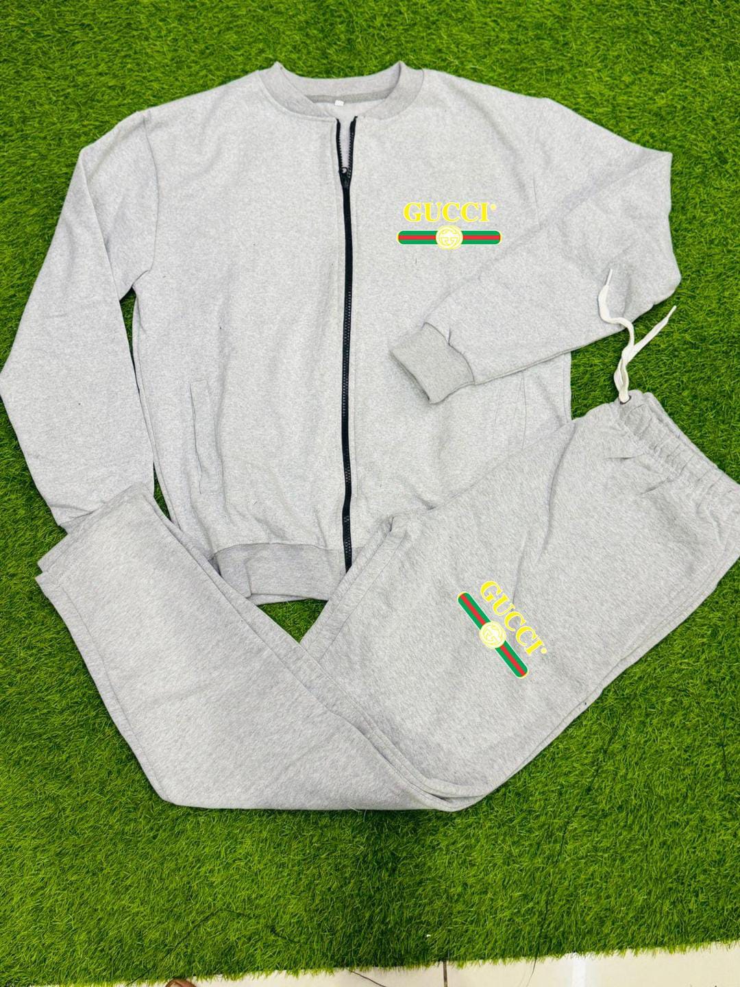 MEN'S RINTED FLEECE ZIPPER TRACK SUIT -2PCS IN GREY