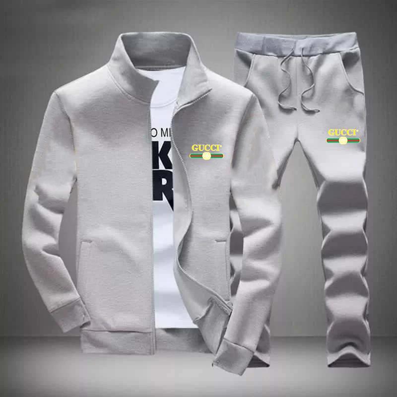 MEN'S RINTED FLEECE ZIPPER TRACK SUIT -2PCS IN GREY