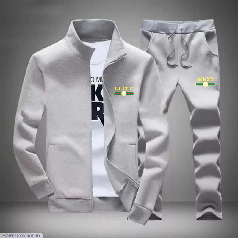 MEN'S RINTED FLEECE ZIPPER TRACK SUIT -2PCS IN GREY