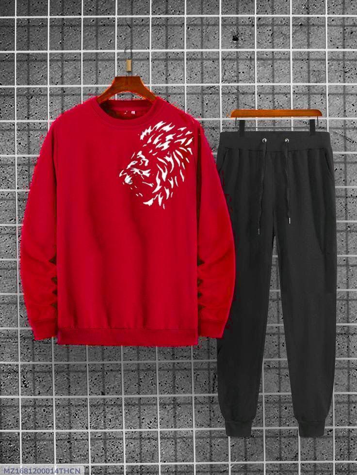 MEN'S POLYESTER TRACK SUIT -2PCS RED PLAIN SET