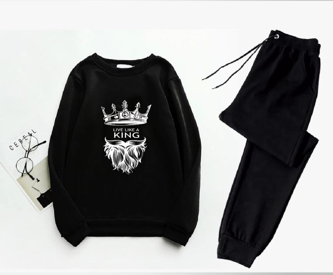 2PCS MEN'S FLEECE PRINTED SWEATSHIRT TRACK SUIT