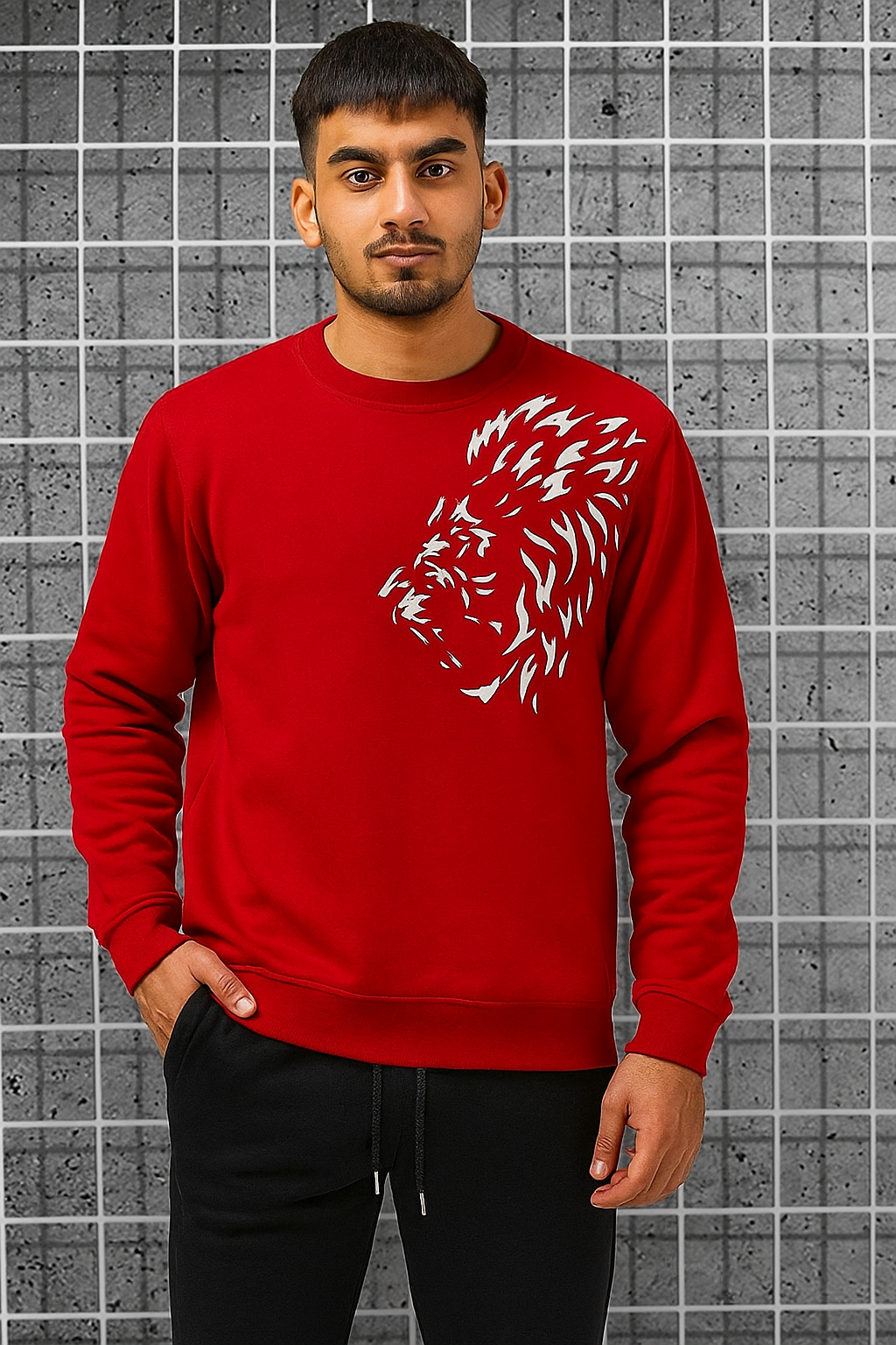 MEN'S POLYESTER TRACK SUIT -2PCS RED PLAIN SET